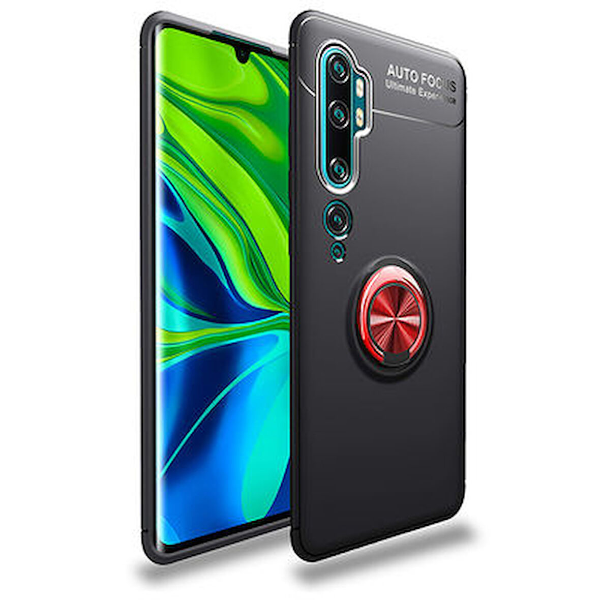 Xiaomi Mi Note 10 Kılıf Yüzüğü Stant ve Araç Tutucu Olabilen Şık Esnek Premium Silikon Kapak RYC/Ravel