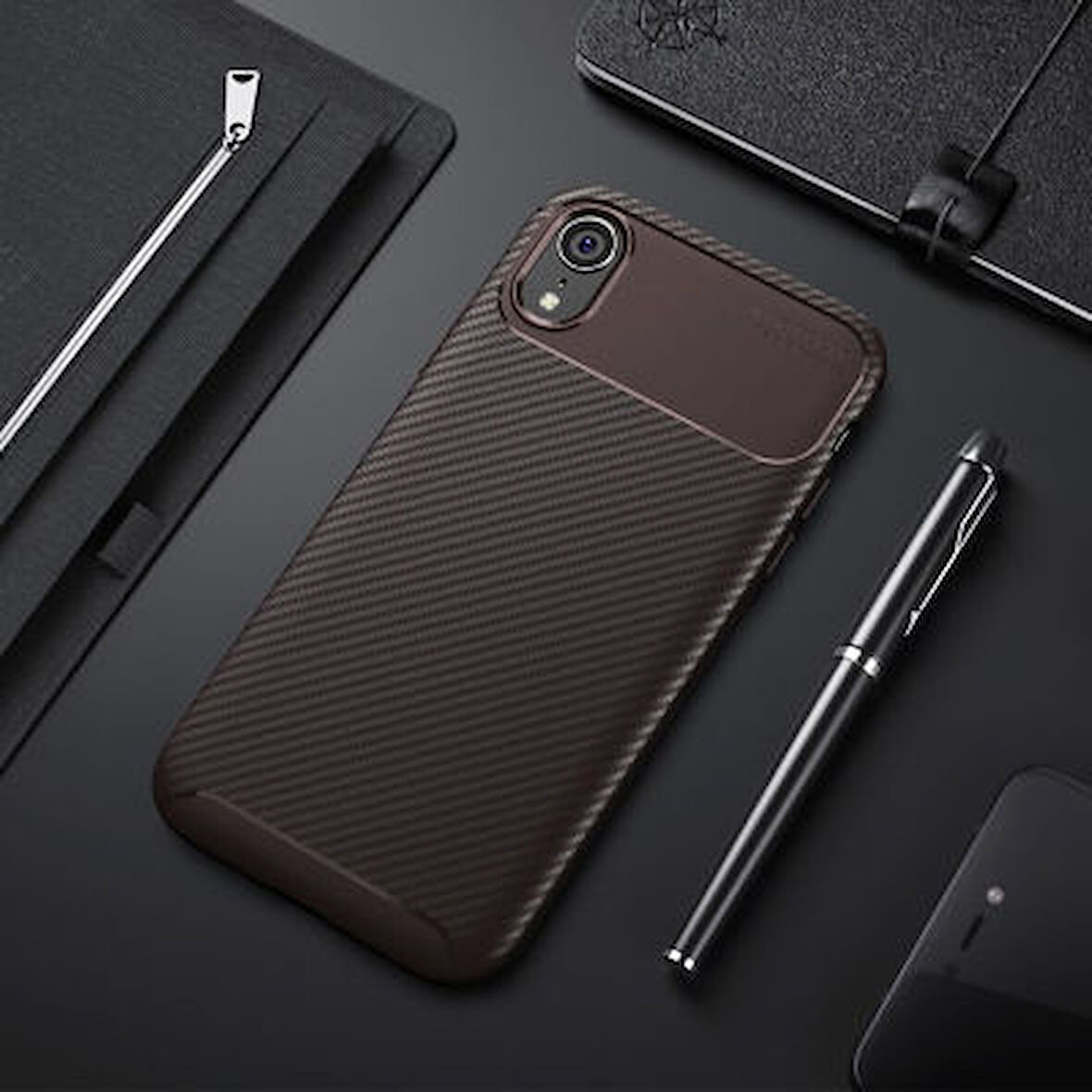 iPhone XR Kılıf Karbon Desenli Şık Tamia Premium Silikon Kapak