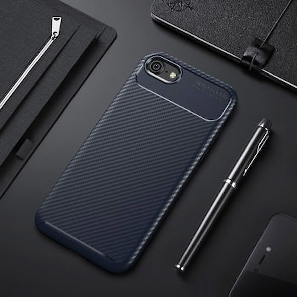iPhone 6S Kılıf Karbon Desenli Esnek Yüksek Kaliteli Meteryalden Üretilmiş Silikon Kapak RYC/Negro