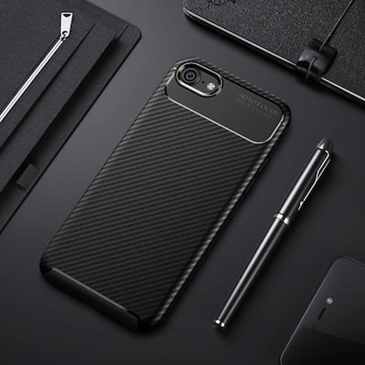 iPhone 6S Kılıf Karbon Desenli Esnek Yüksek Kaliteli Meteryalden Üretilmiş Silikon Kapak RYC/Negro