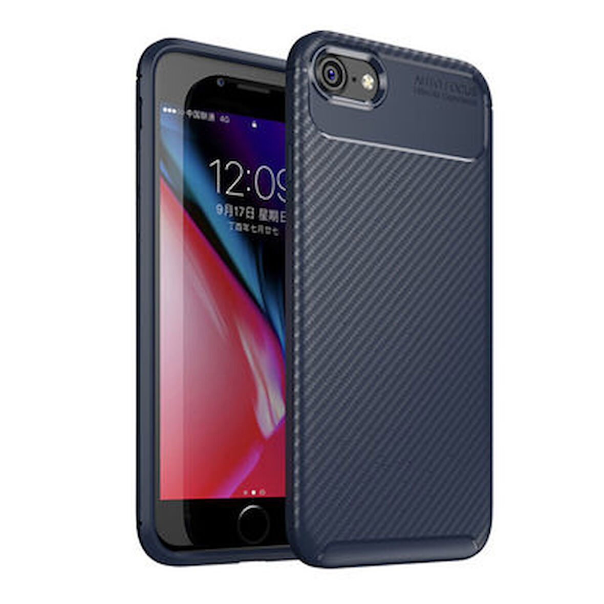iPhone SE 2022 Kılıf Karbon Desenli Esnek Yüksek Kaliteli Meteryalden Üretilmiş Silikon Kapak RYC/Negro
