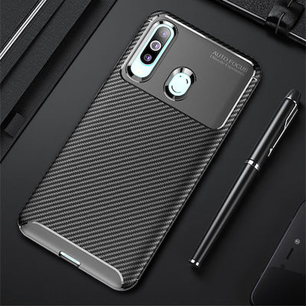 Samsung Galaxy A20S Kılıf Karbon Desenli Şık Negro Premium Silikon Kapak