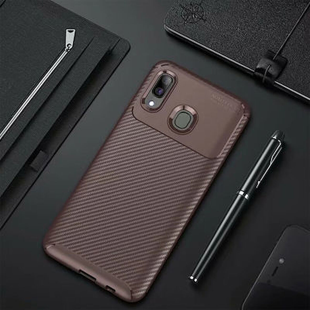 Samsung Galaxy A30 Kılıf Karbon Desenli Şık Negro Premium Silikon Kapak