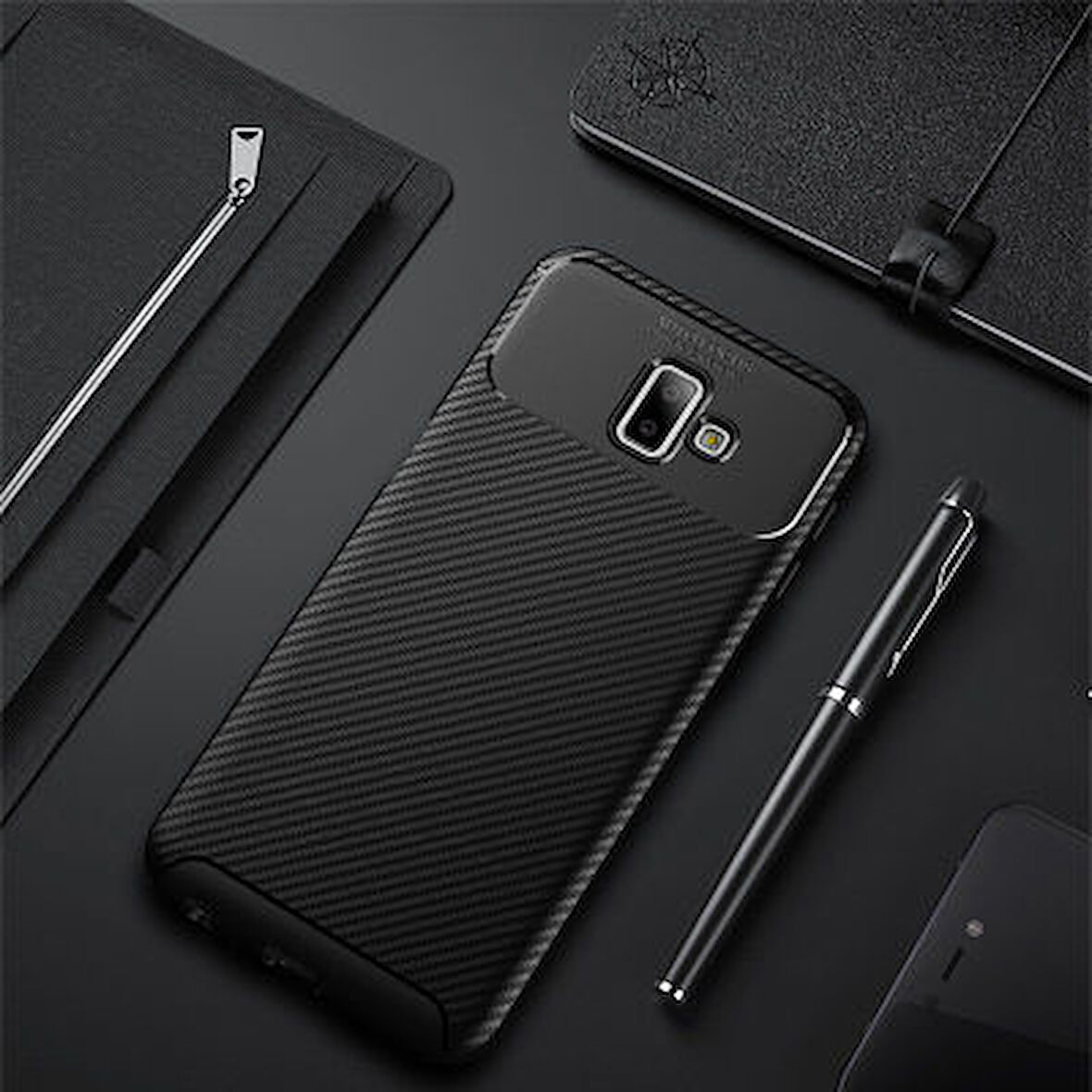 Samsung Galaxy J6 Plus Kılıf Karbon Desenli Şık Negro Premium Silikon Kapak