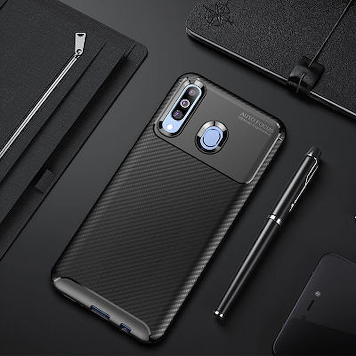 Samsung Galaxy M30 Kılıf Karbon Desenli Şık Tamia Premium Silikon Kapak