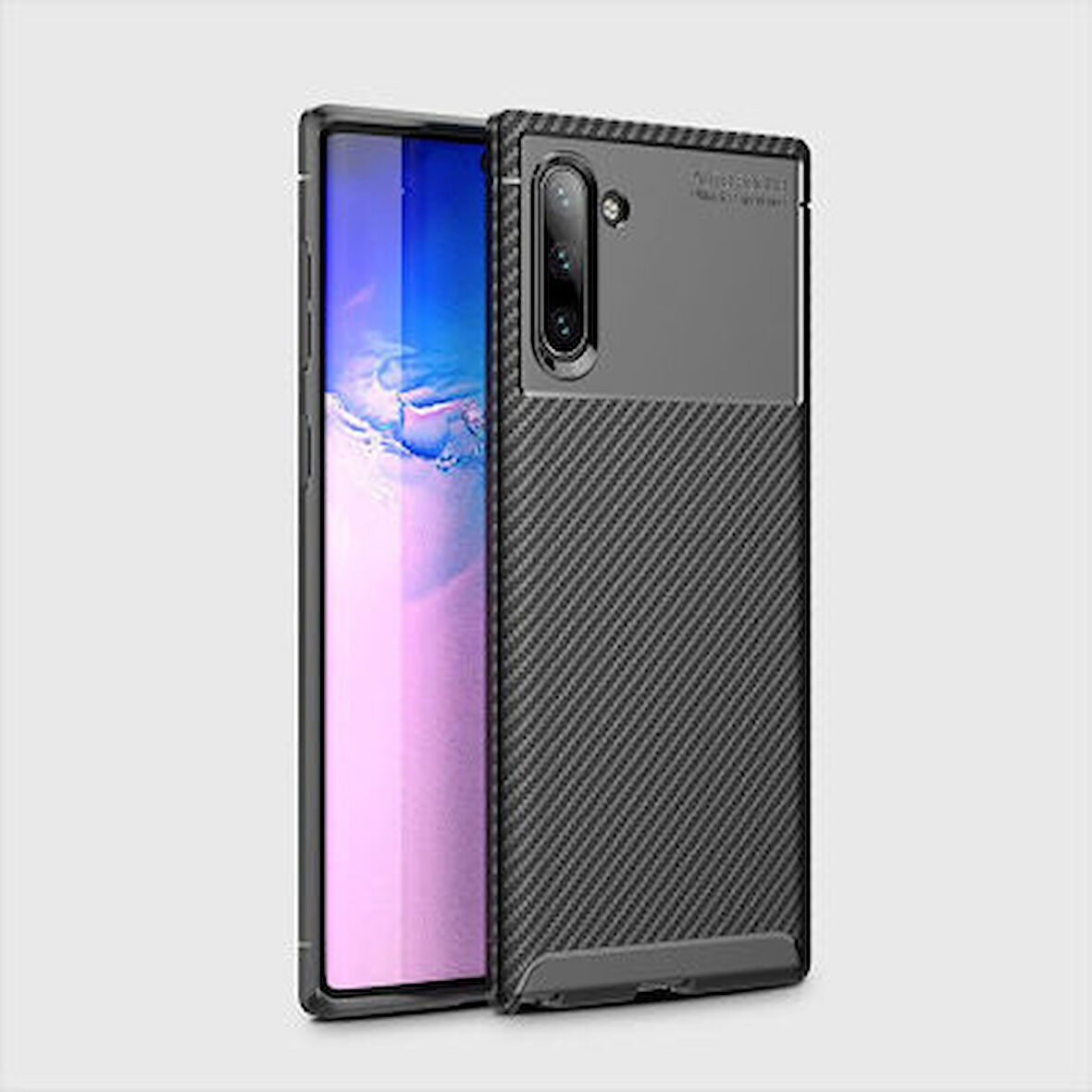 Samsung Galaxy Note 10 Kılıf Karbon Desenli Esnek Yüksek Kaliteli Meteryalden Üretilmiş Silikon Kapak RYC/Negro