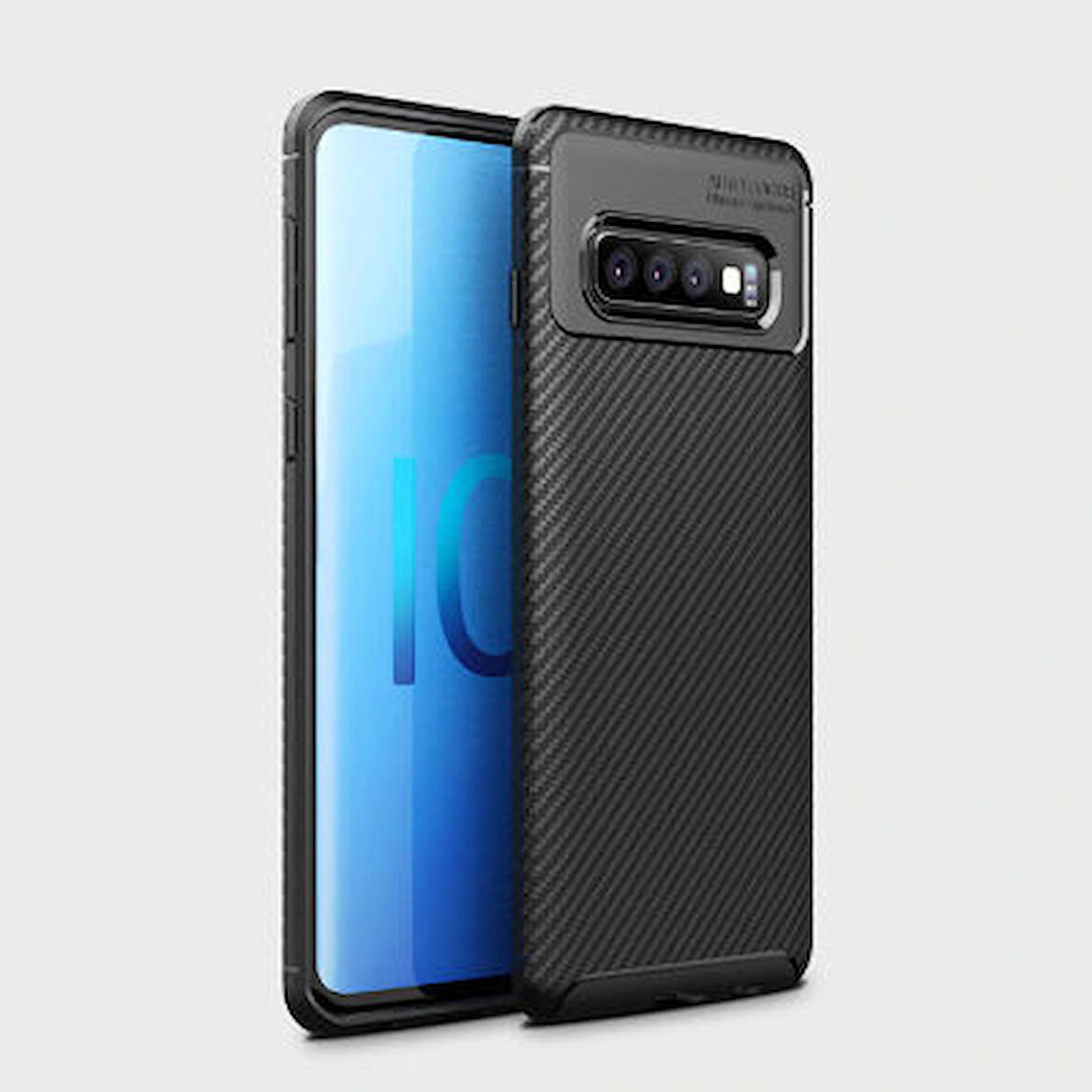 Samsung Galaxy S10 Plus Kılıf Karbon Desenli Esnek Yüksek Kaliteli Meteryalden Üretilmiş Silikon Kapak RYC/Negro