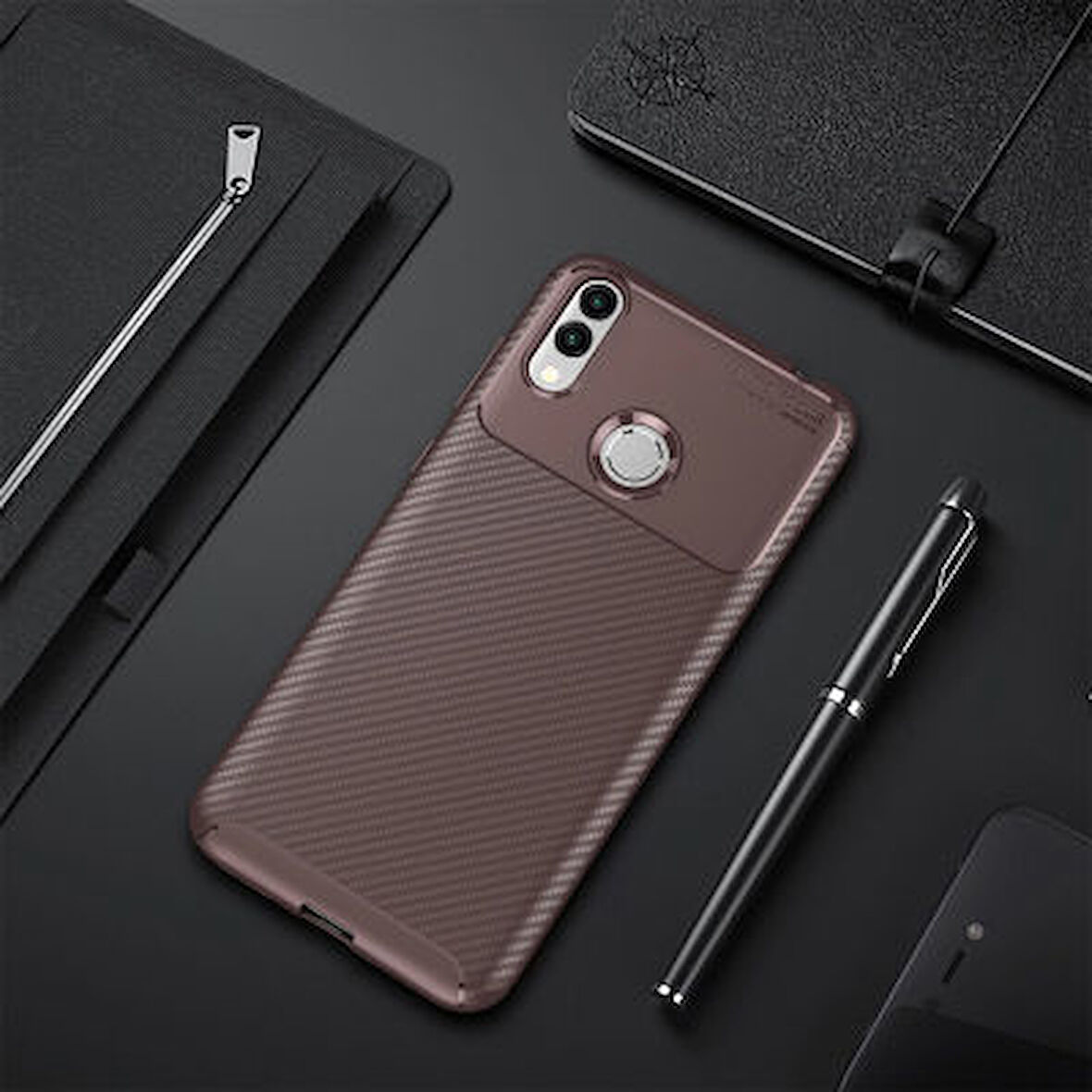 Honor 8C Kılıf Karbon Desenli Şık Tamia Premium Silikon Kapak
