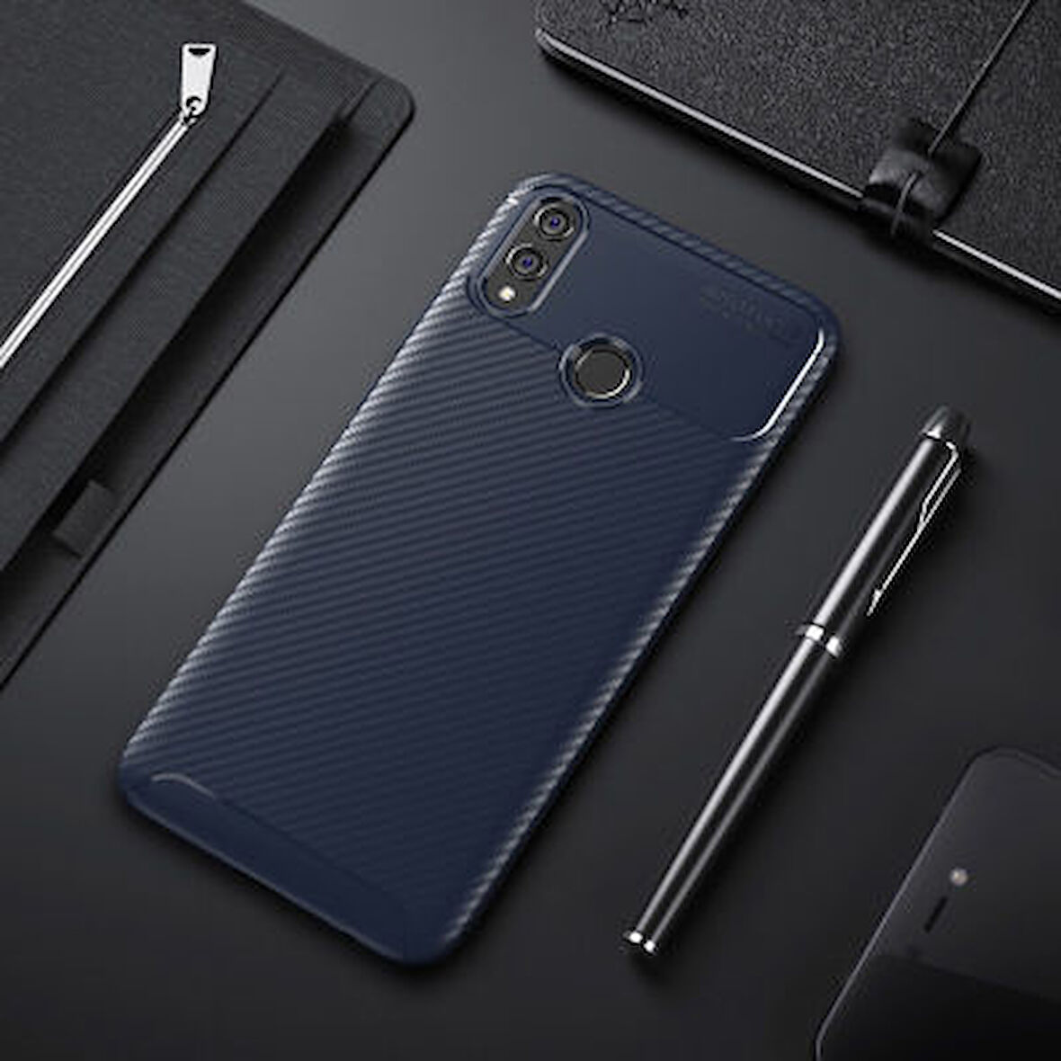 Honor 8X Kılıf Karbon Desenli Şık Tamia Premium Silikon Kapak