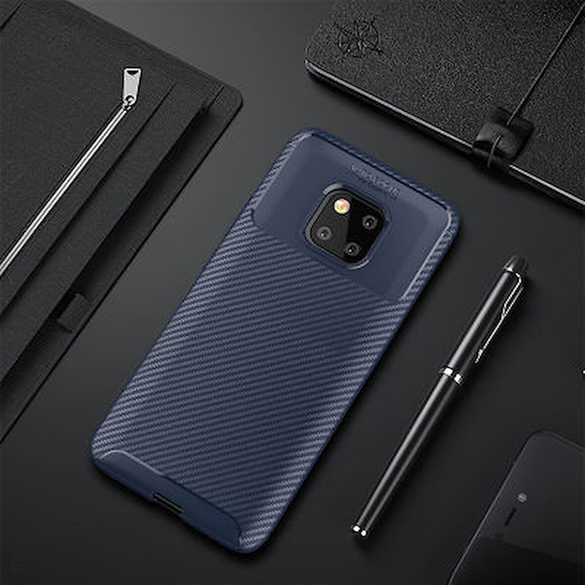 Huawei Mate 20 Pro Kılıf Karbon Desenli Şık Tamia Premium Silikon Kapak