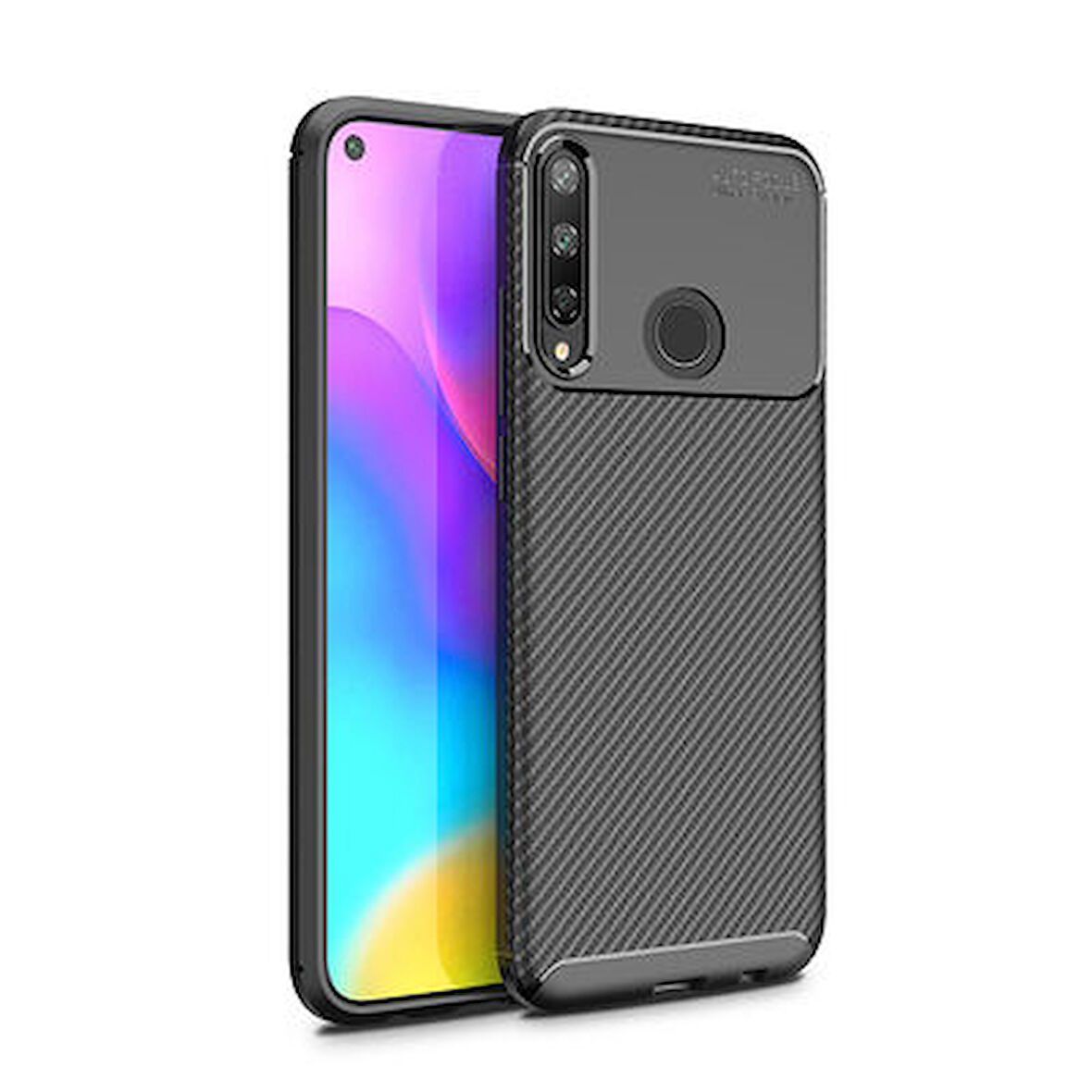 Huawei P40 Lite E Kılıf Karbon Desenli Esnek Yüksek Kaliteli Meteryalden Üretilmiş Silikon Kapak RYC/Negro