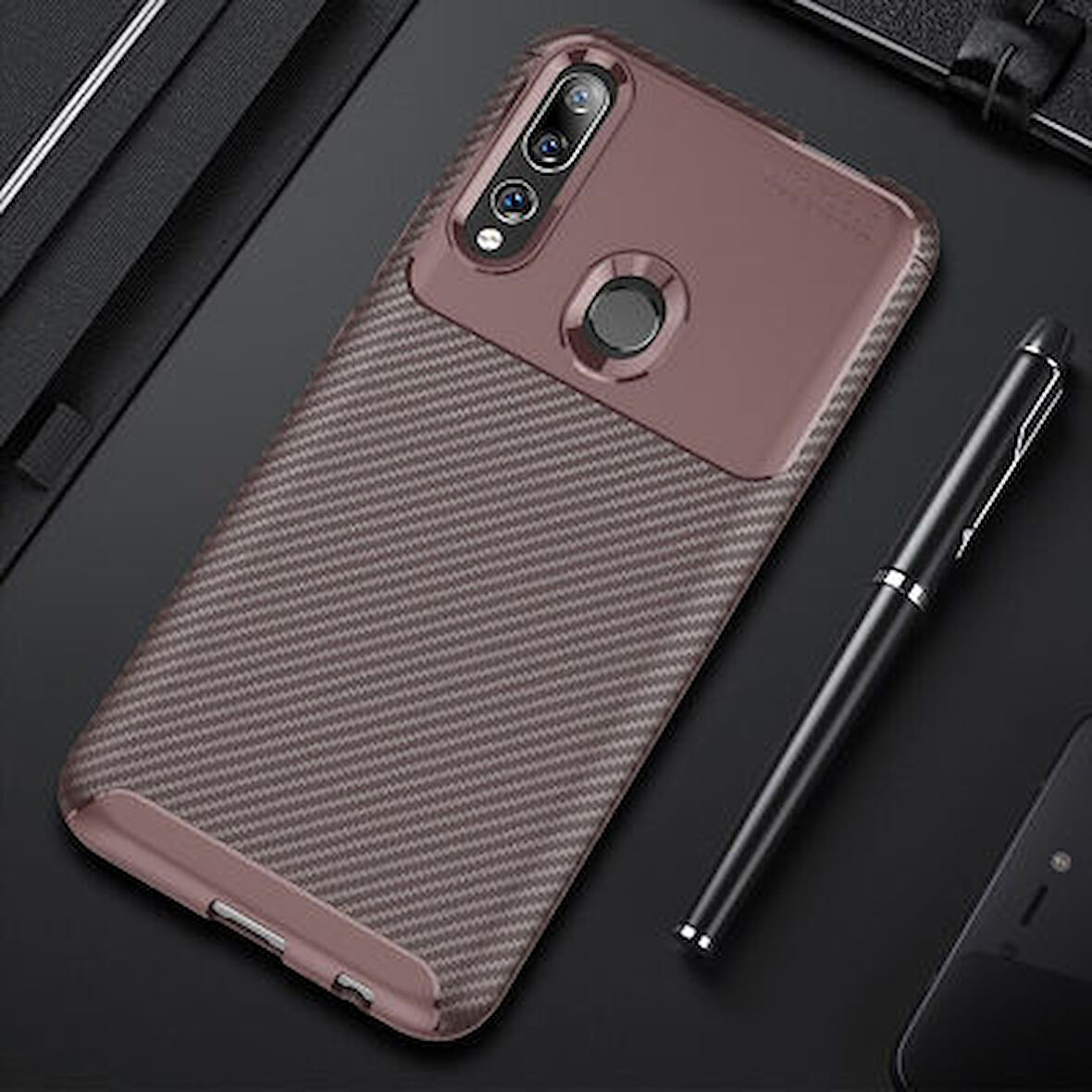 Huawei Y9 Prime 2019 Kılıf Karbon Desenli Şık Tamia Premium Silikon Kapak