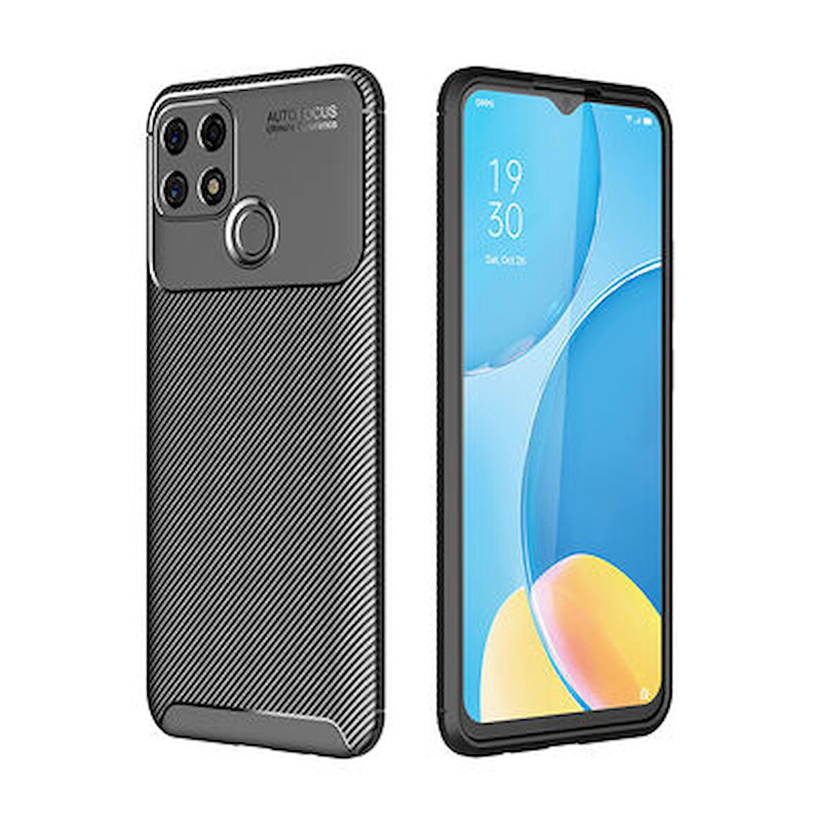 Oppo A15S Kılıf Karbon Desenli Esnek Yüksek Kaliteli Meteryalden Üretilmiş Silikon Kapak RYC/Negro