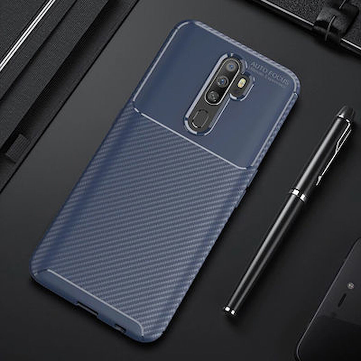 Oppo A5 2020 Kılıf Karbon Desenli Şık Tamia Premium Silikon Kapak