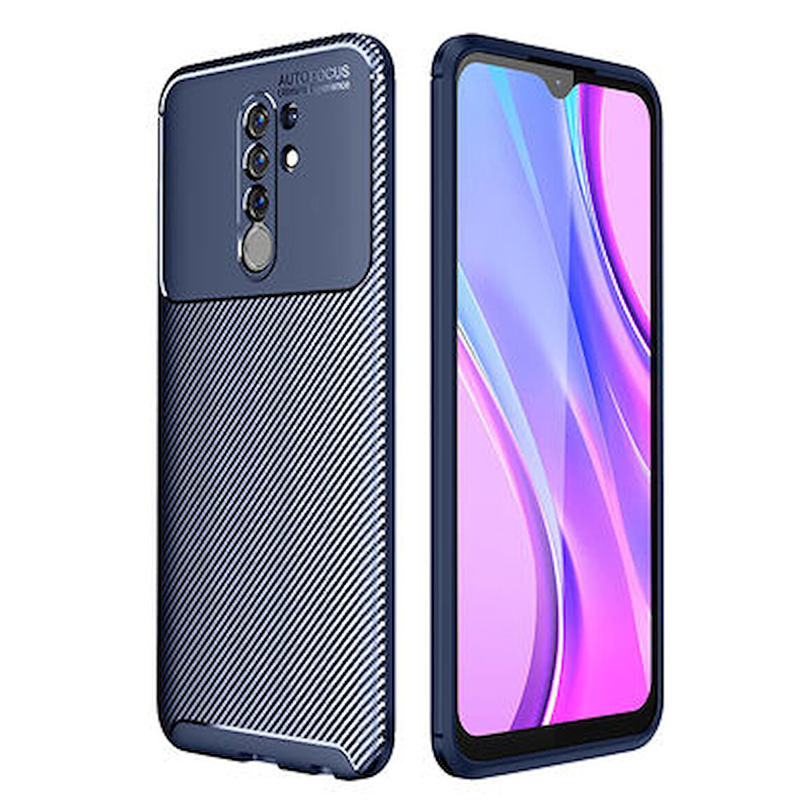 Redmi 9 Kılıf Karbon Desenli Esnek Yüksek Kaliteli Meteryalden Üretilmiş Silikon Kapak RYC/Negro