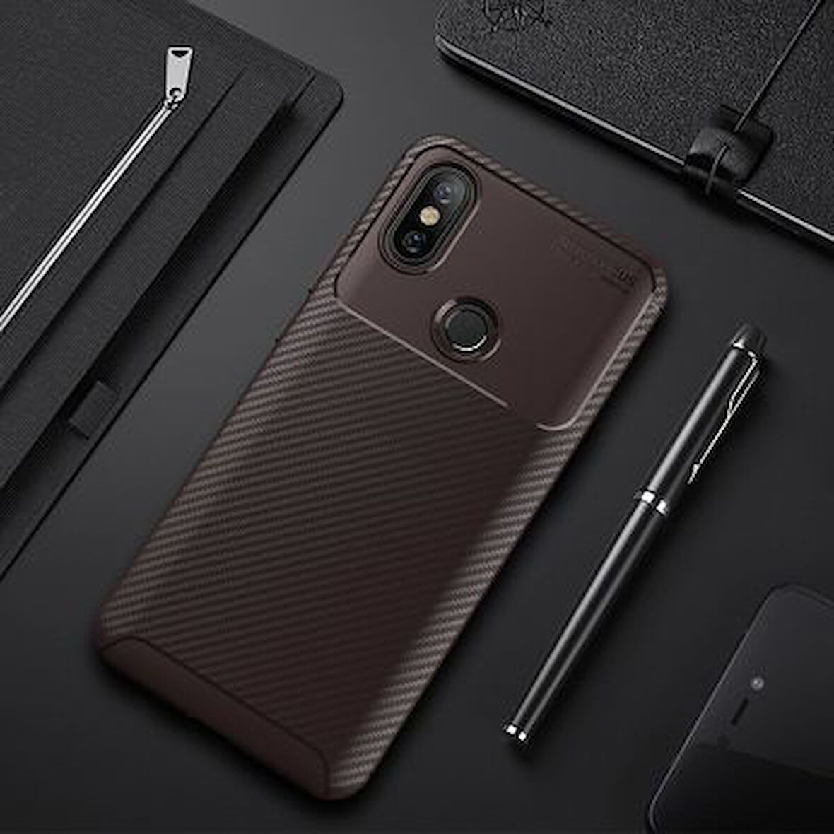 Redmi Note 5 Pro Kılıf Karbon Desenli Şık Tamia Premium Silikon Kapak