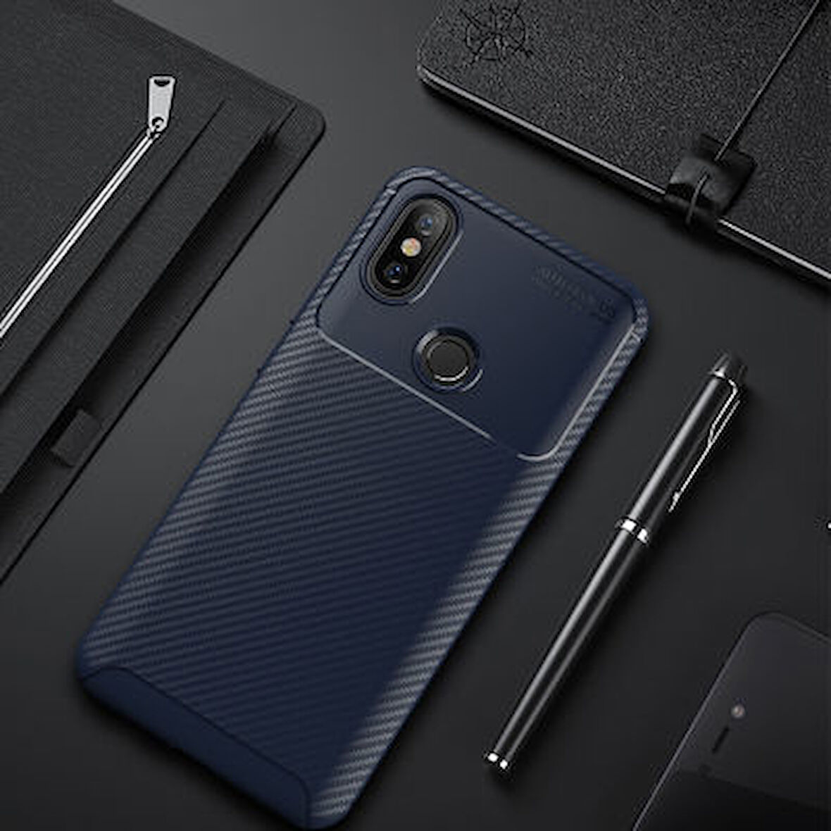 Redmi Note 5 Pro Kılıf Karbon Desenli Esnek Yüksek Kaliteli Meteryalden Üretilmiş Silikon Kapak RYC/Negro