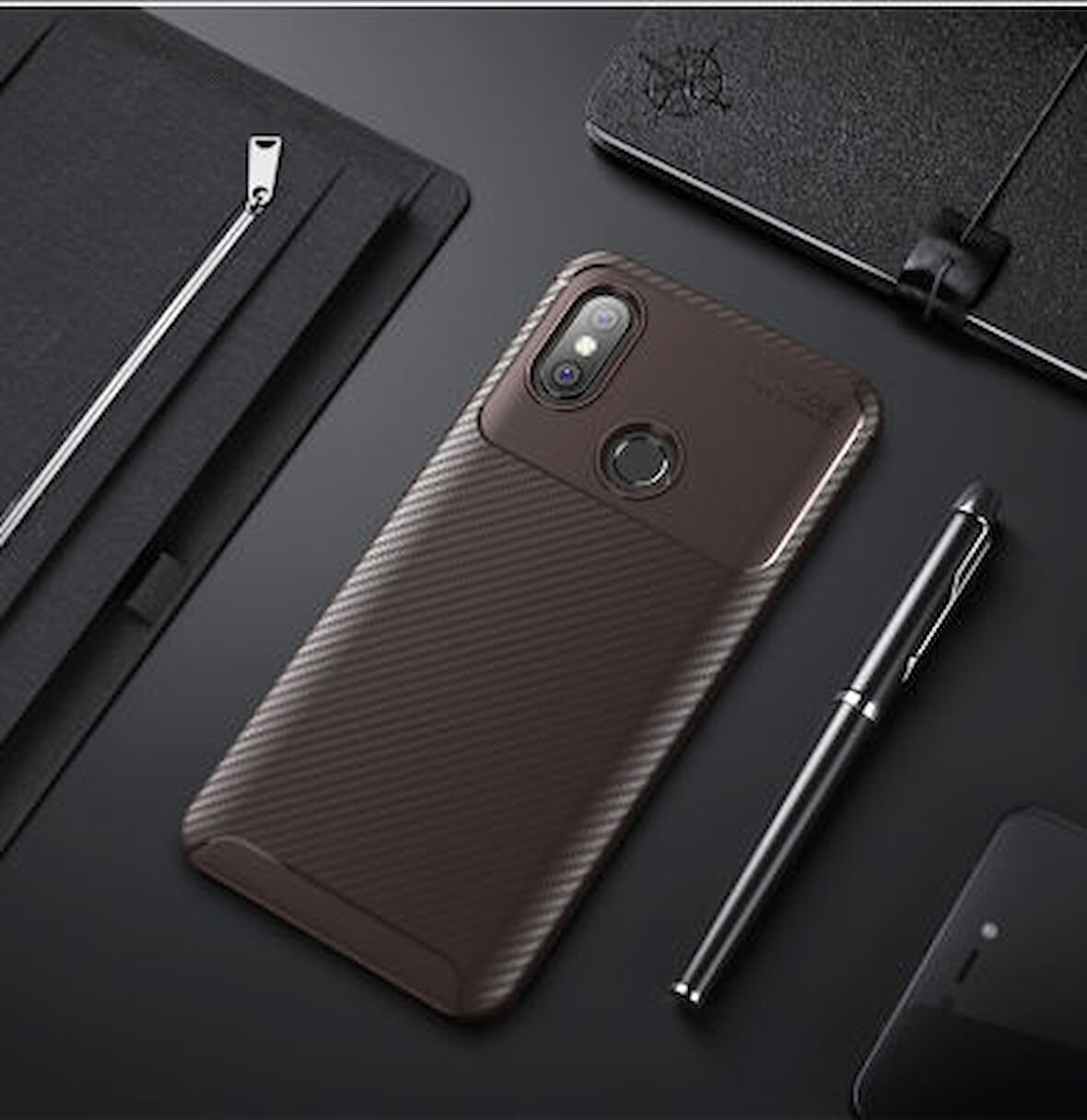 Redmi Note 6 Pro Kılıf Karbon Desenli Esnek Yüksek Kaliteli Meteryalden Üretilmiş Silikon Kapak RYC/Negro