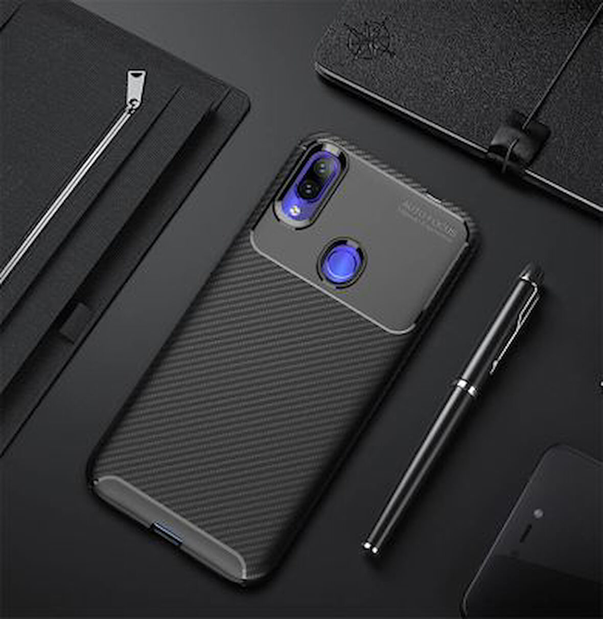 Redmi Note 7 Kılıf Karbon Desenli Şık Tamia Premium Silikon Kapak
