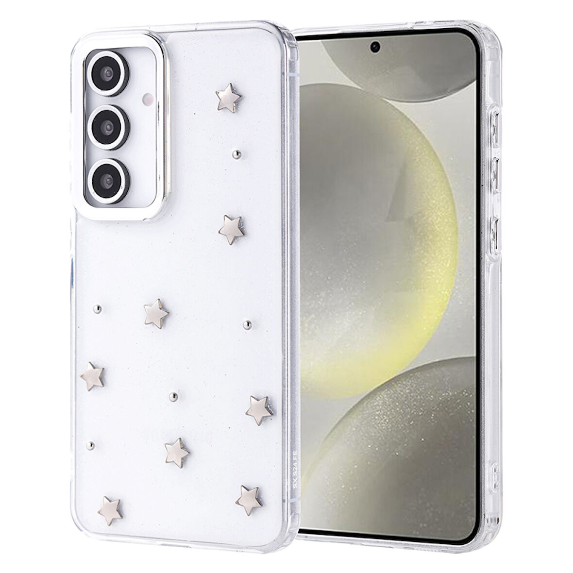 Samsung Galaxy S24 FE Kılıf Simli Kamera Çerçveli ve Mini Fİgür Desenli Ultra Koruma Sağlayan Kutup Sert Silikon Kapak