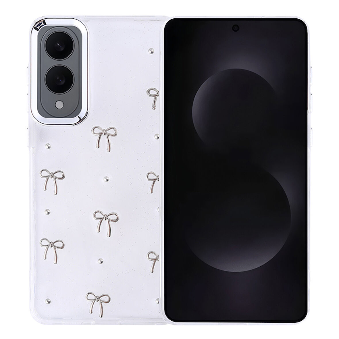 Samsung Galaxy S25 Edge Kılıf Simli Kamera Çerçveli ve Mini Fİgür Desenli Ultra Koruma Sağlayan Kutup Sert Silikon Kapak