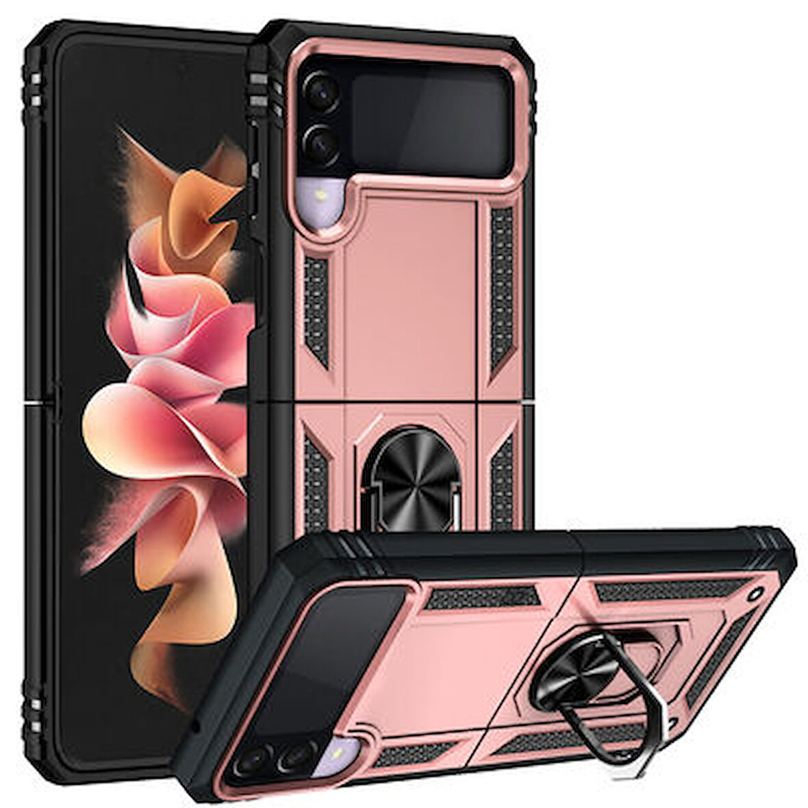 Samsung Galaxy Z Flip 3 Çift Katmanlı ve Yüzüklü Tam Koruma Vega Premium Kılıf