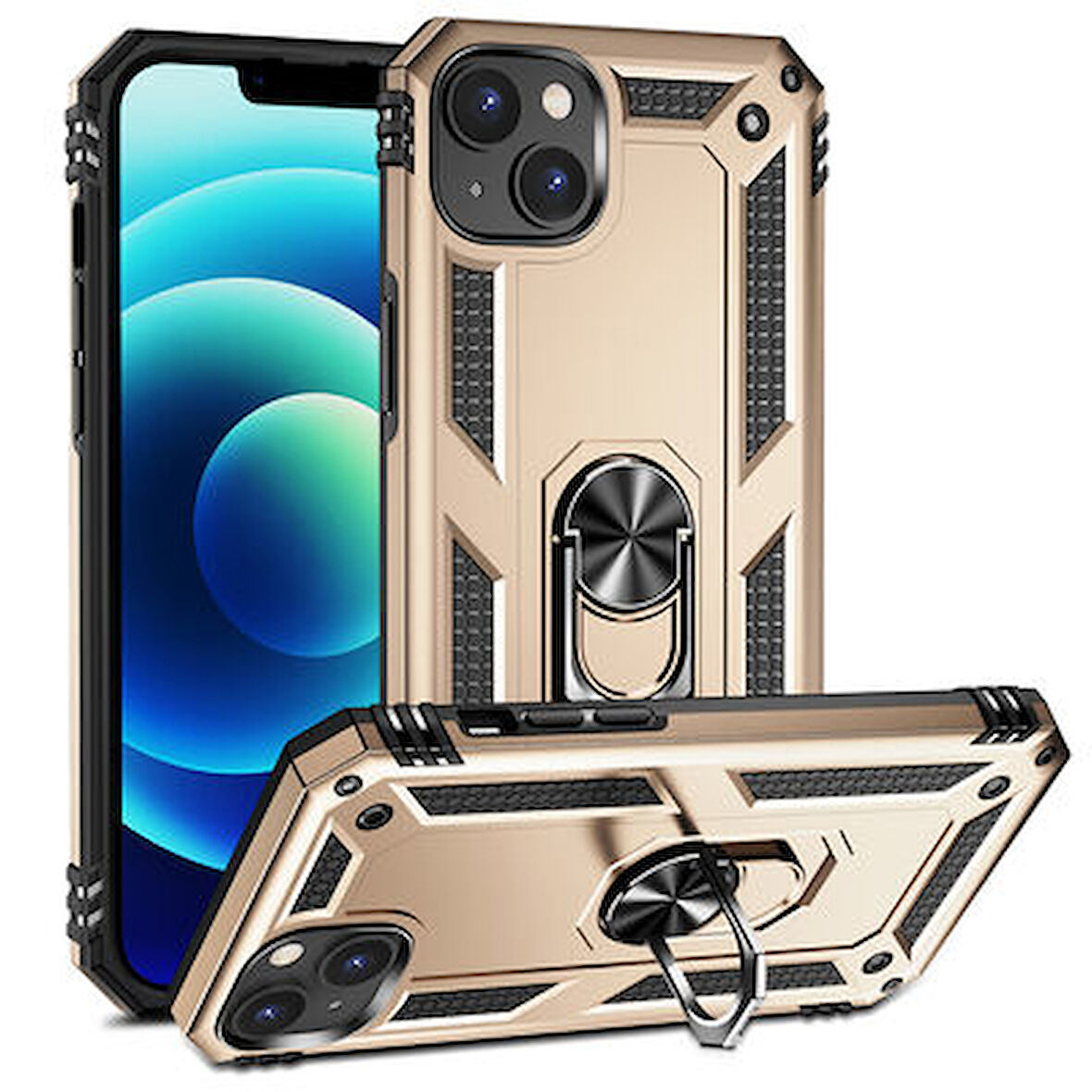 iPhone 14 Çift Katmanlı ve Yüzüklü Tam Koruma Vega Premium Kılıf