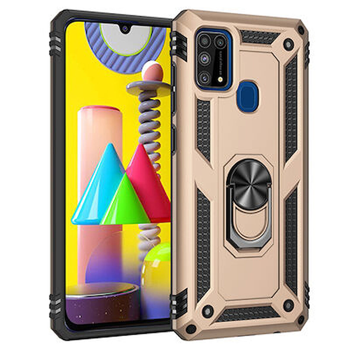 Samsung Galaxy M31 Çift Katmanlı ve Yüzüklü Tam Koruma Vega Premium Kılıf