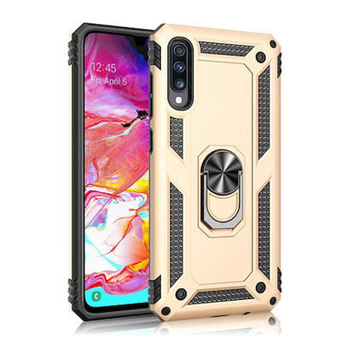Huawei P Smart Pro 2019 Çift Katmanlı ve Yüzüklü Tam Koruma Vega Premium Kılıf