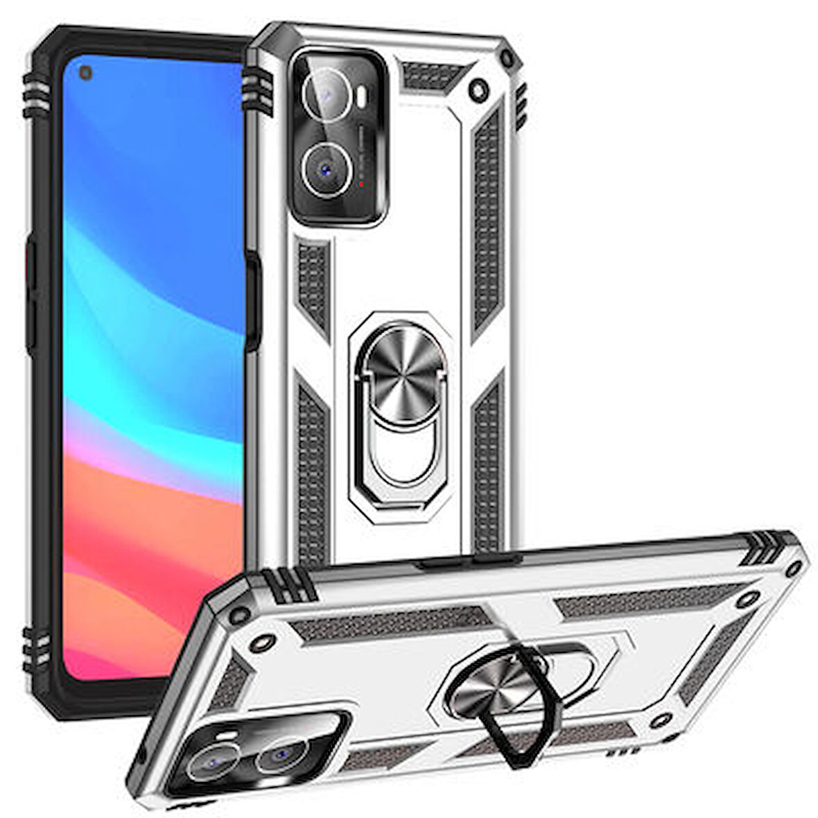Oppo A76 Kılıf Tam Koruma Çift Katmanlı İbiza Sert Silikon Kapak