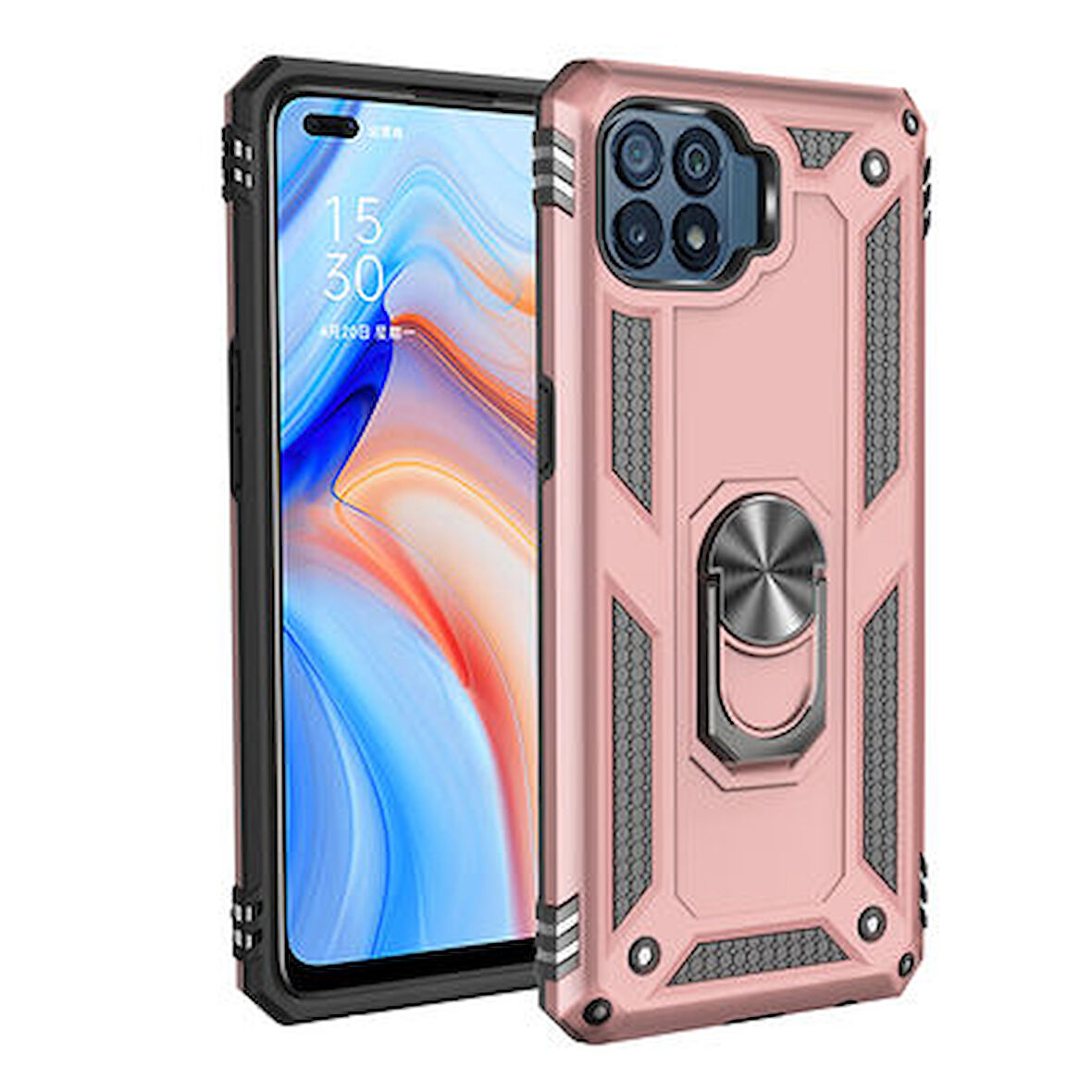 Oppo Reno 4 Lite Çift Katmanlı ve Yüzüklü Tam Koruma Vega Premium Kılıf