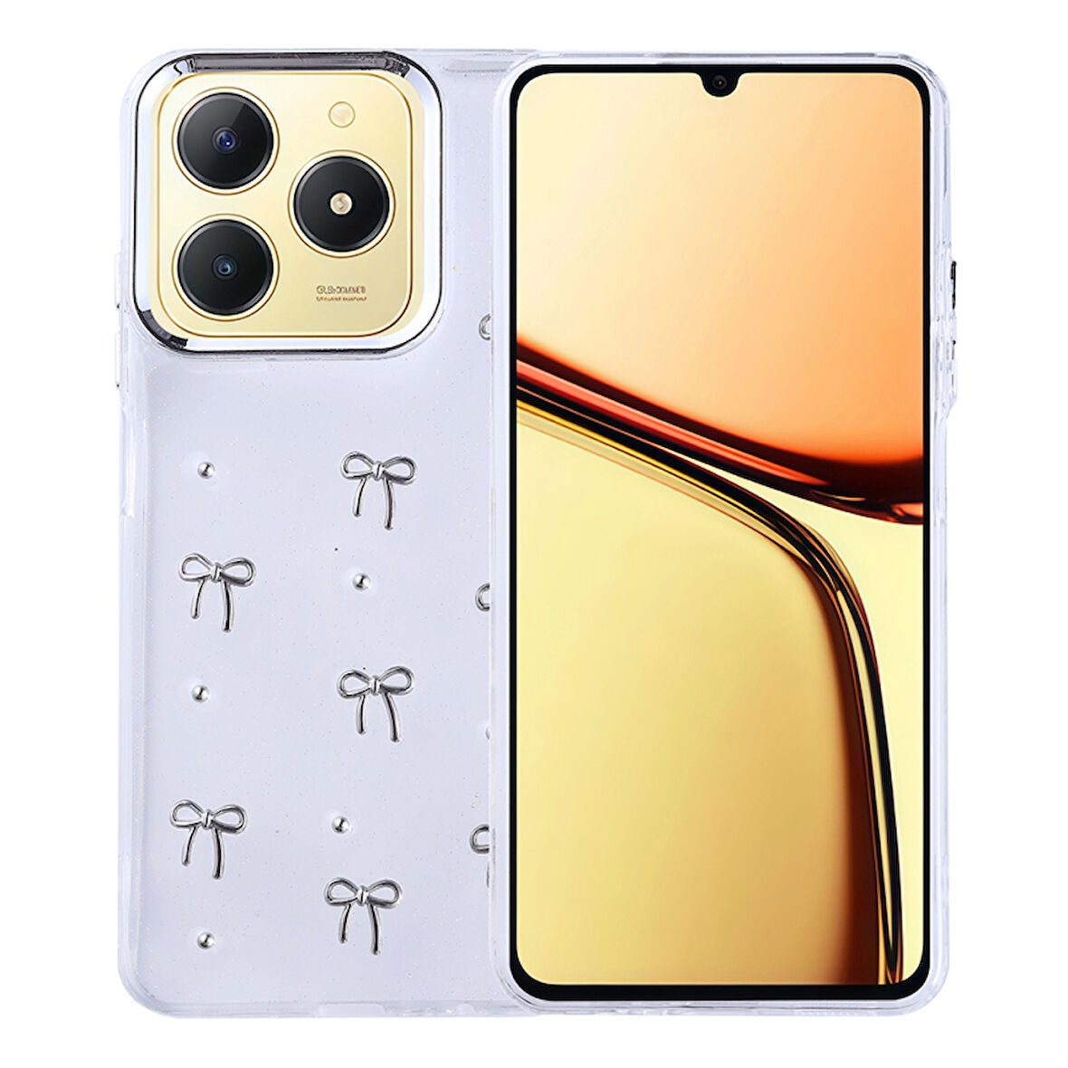 Realme C61 Kılıf Simli Kamera Çerçveli ve Mini Fİgür Desenli Ultra Koruma Sağlayan Kutup Sert Silikon Kapak