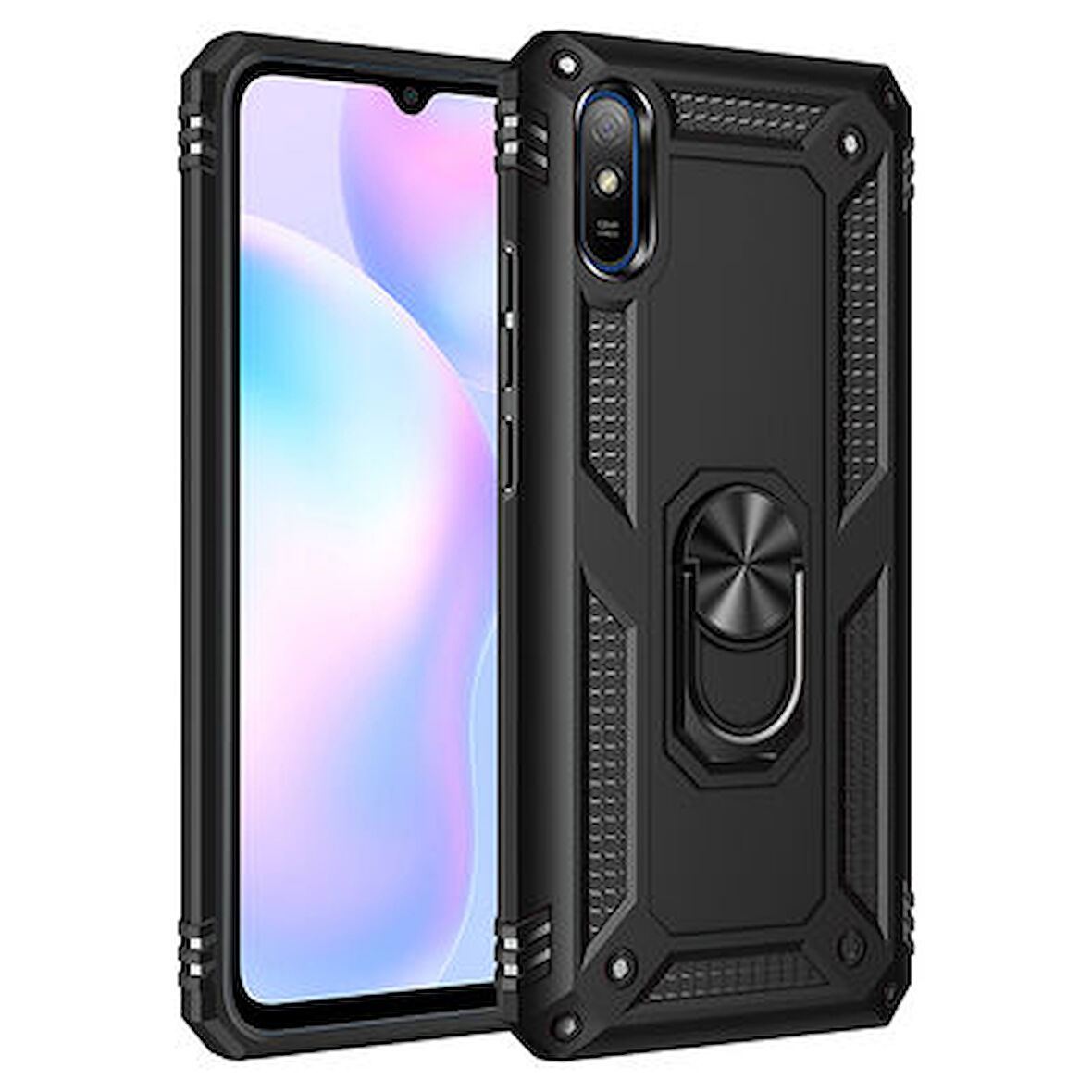 Redmi 9A Çift Katmanlı ve Yüzüklü Tam Koruma Vega Premium Kılıf