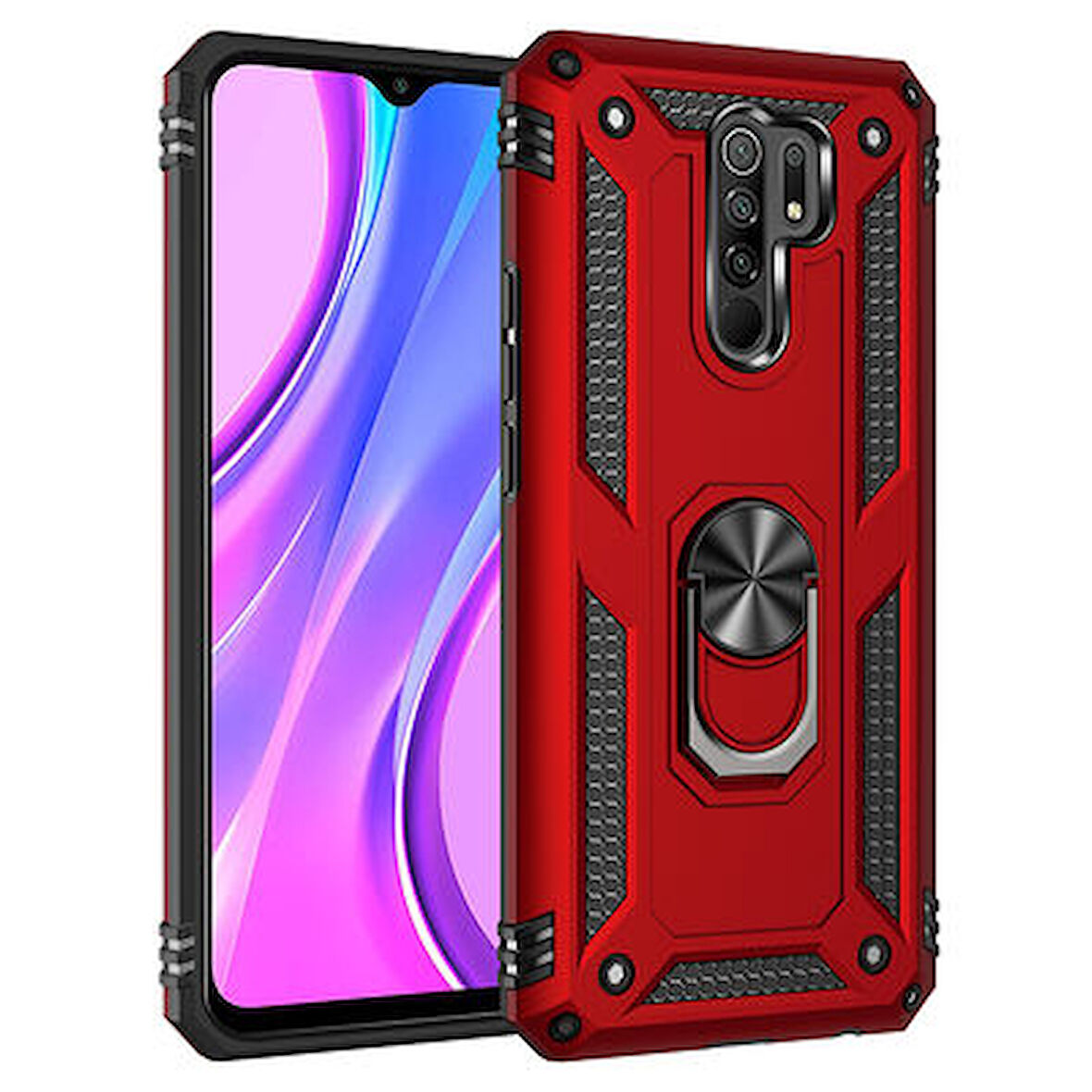 Redmi 9 Çift Katmanlı ve Yüzüklü Tam Koruma Vega Premium Kılıf