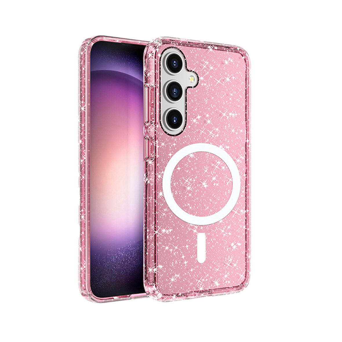 Samsung Galaxy S25 Kılıf Magsafe Destekli ve Renkli Simli Sert Şeffaf TPU Silikon Kapak Royal Case/Allstar