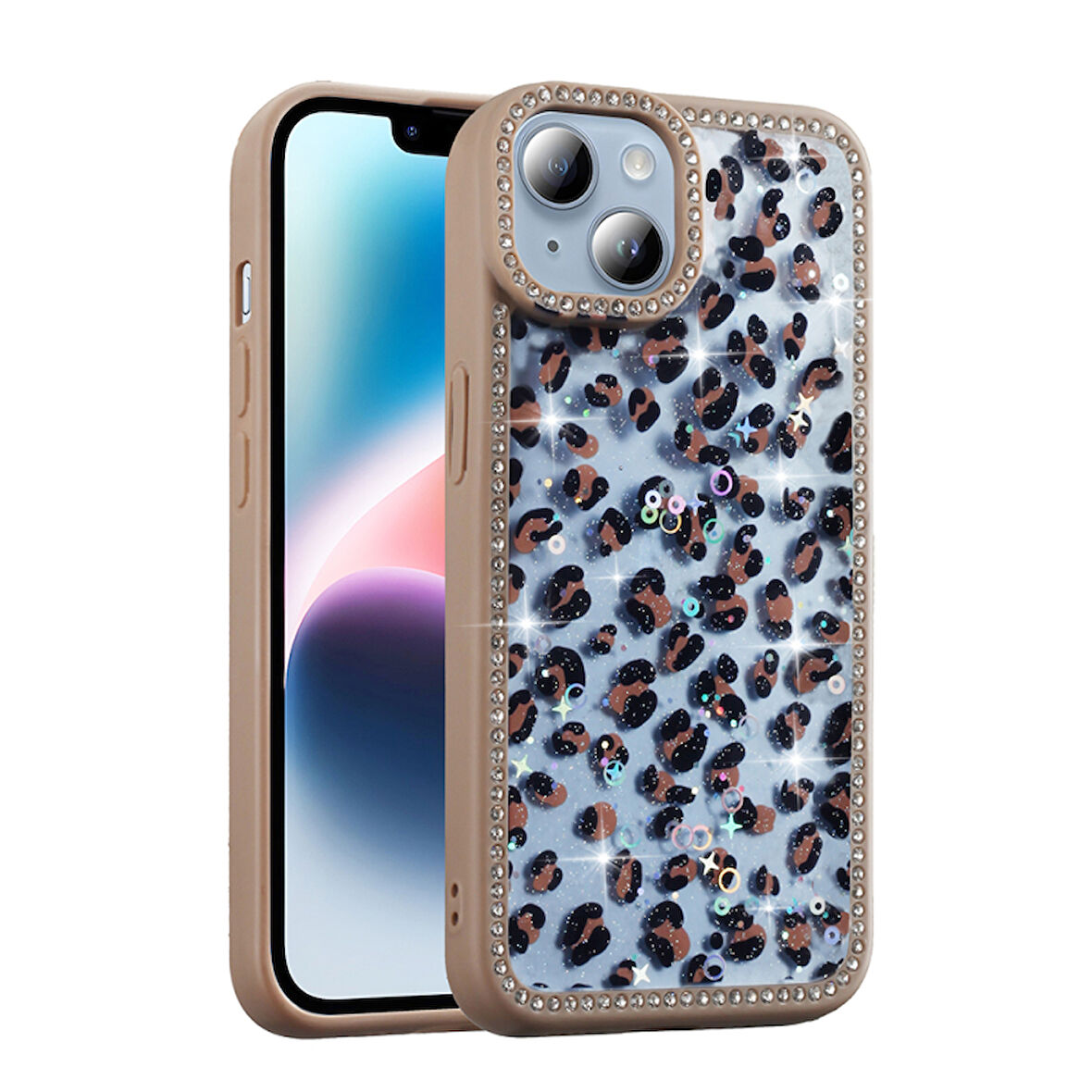 iPhone 13 Kılıf Mini Desenli Taşlı ve Simli Sert Premium Siikon Kapak Royal Case/Azra