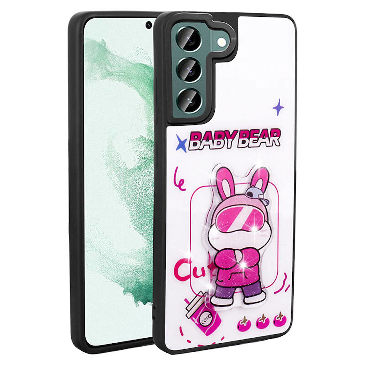 Galaxy S22 Kılıf Kabartma Parlak Figürlü Şık Amas Premium Silikon Kapak