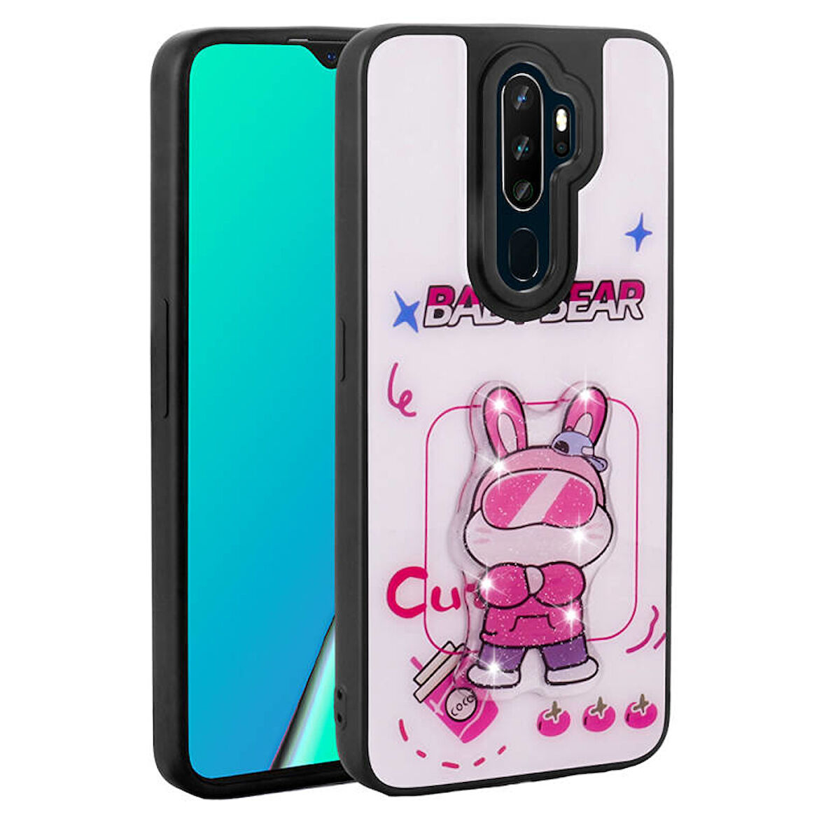 Oppo A5 2020 Kılıf Kabartma Parlak Figürlü Şık Anylove Premium Silikon Kapak