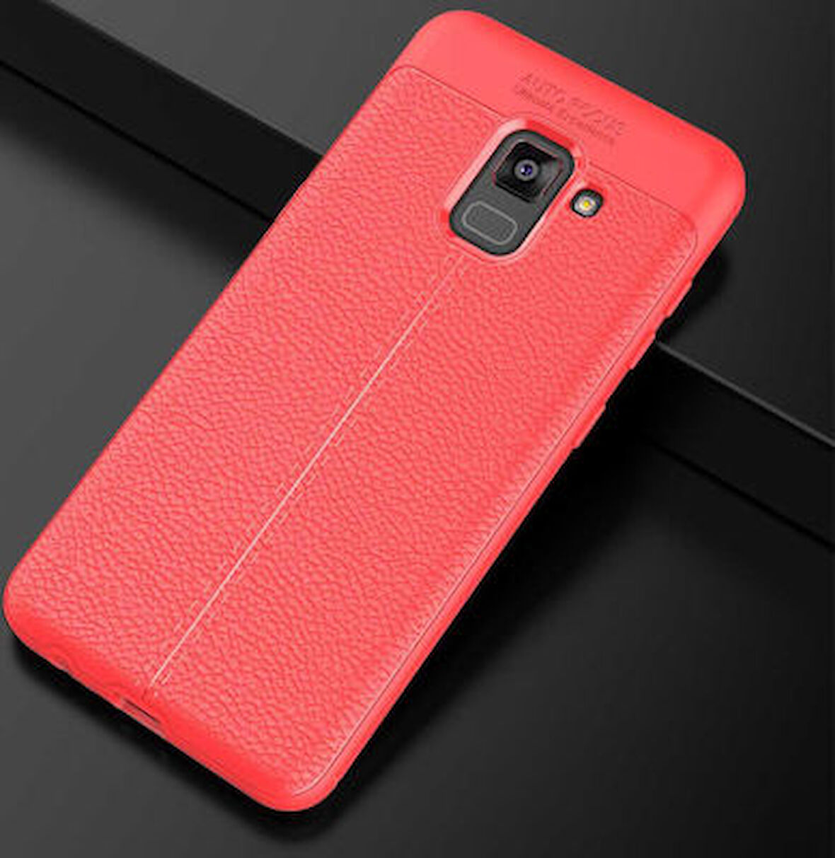 Samsung Galaxy A8 Plus 2018 Kılıf Deri Silikon Yüzeyli Yüksek Kaliteli Sİlikondan Üretilmiş Premium Silikon Kapak RYC/Niss