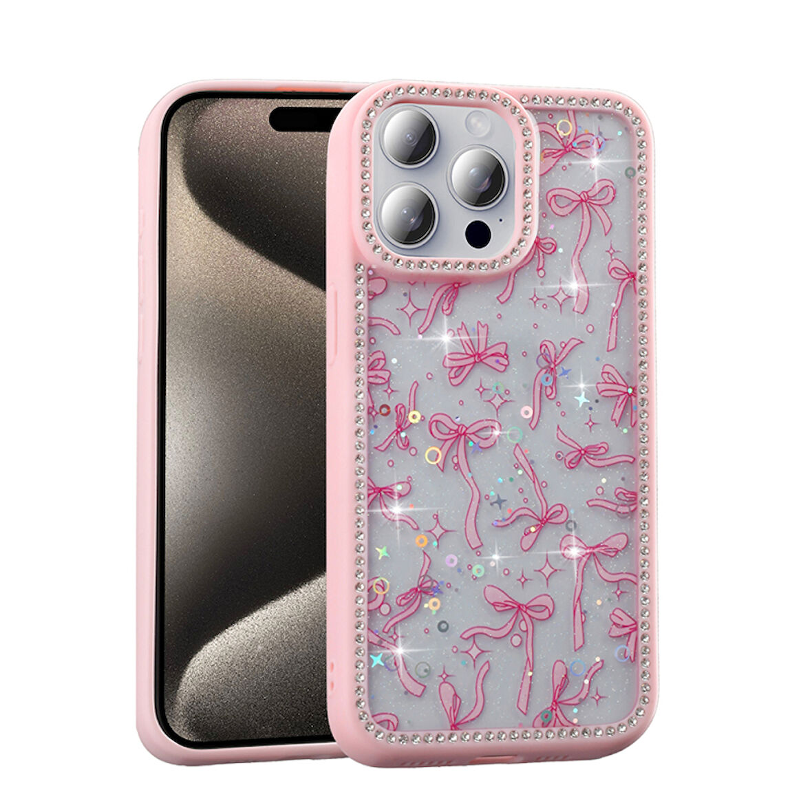 iPhone 15 Pro MaxKılıf Taş ve Sim Süslemeli Elunya Premium Sert Silikon Kapak