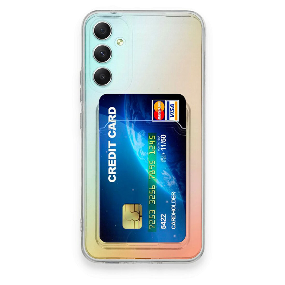 Samsung Galaxy A34 5G Kılıf Kart Hazneli Şeffaf Silikon Kapak RYC/Kart Şeffaf