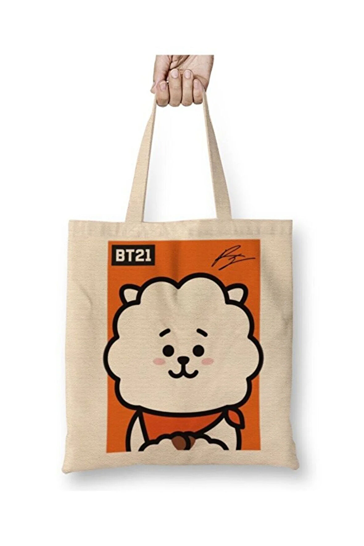 Bt21 Rj Bts Beyaz Bez Çanta Uzun Saplı Alışveriş Çantası Plaj Çantası