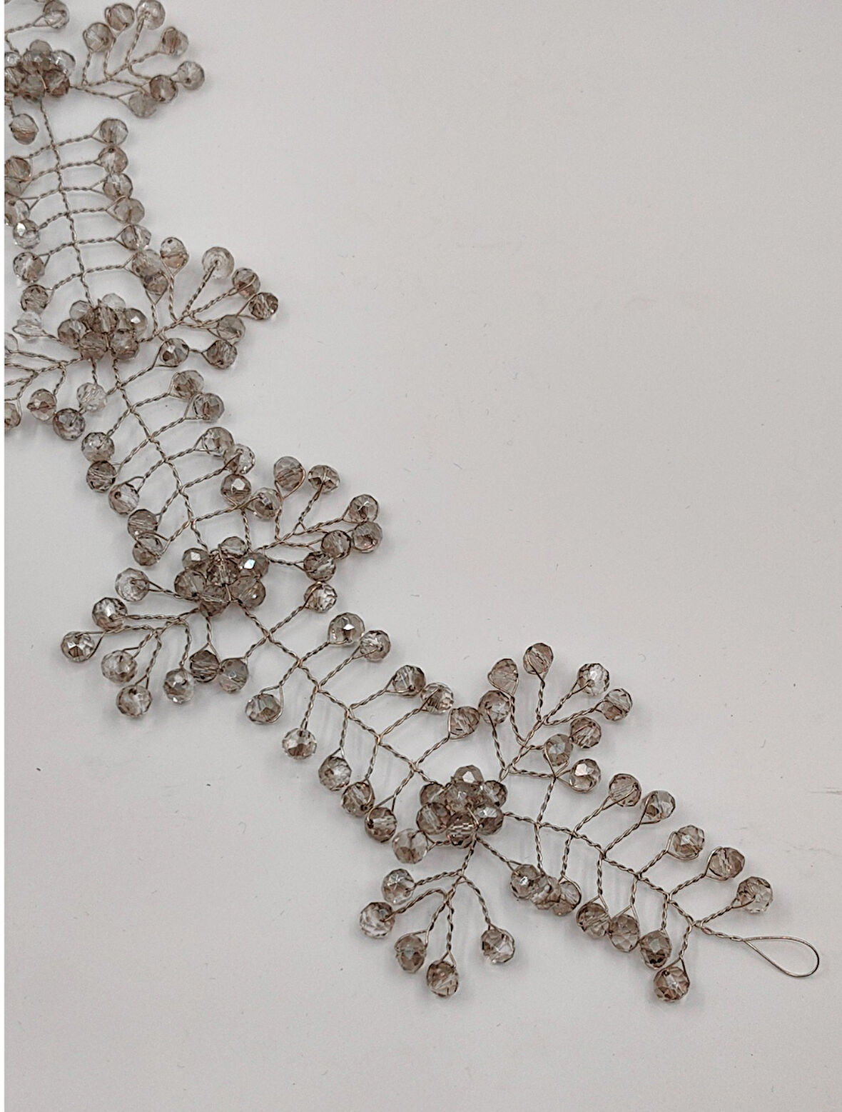 Boncuklu, Çiçekli Kristal Gelin Tacı Saç Ve Türban Aksesuarı