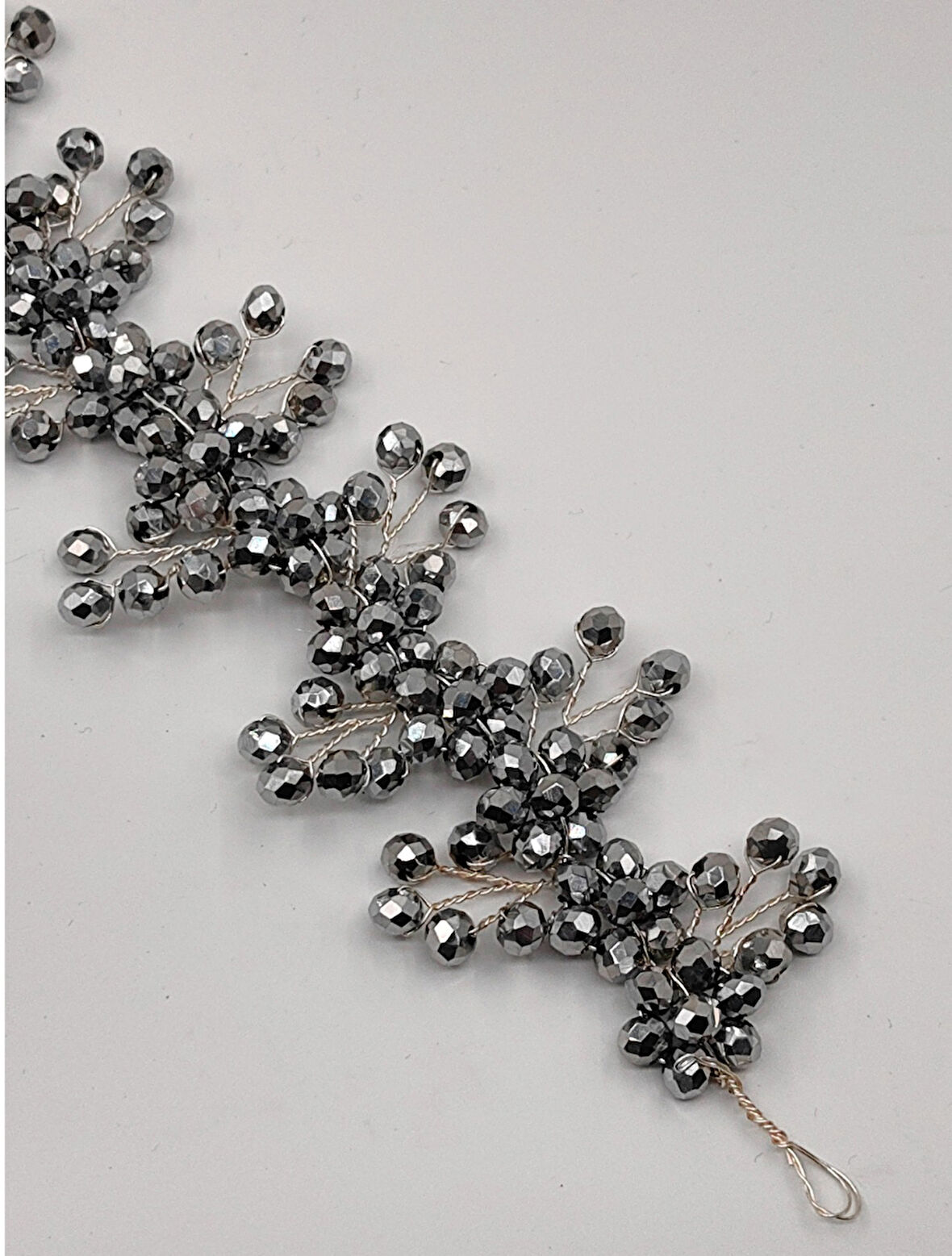 Boncuklu, Çiçekli Kristal Gelin Tacı Saç Ve Türban Aksesuarı