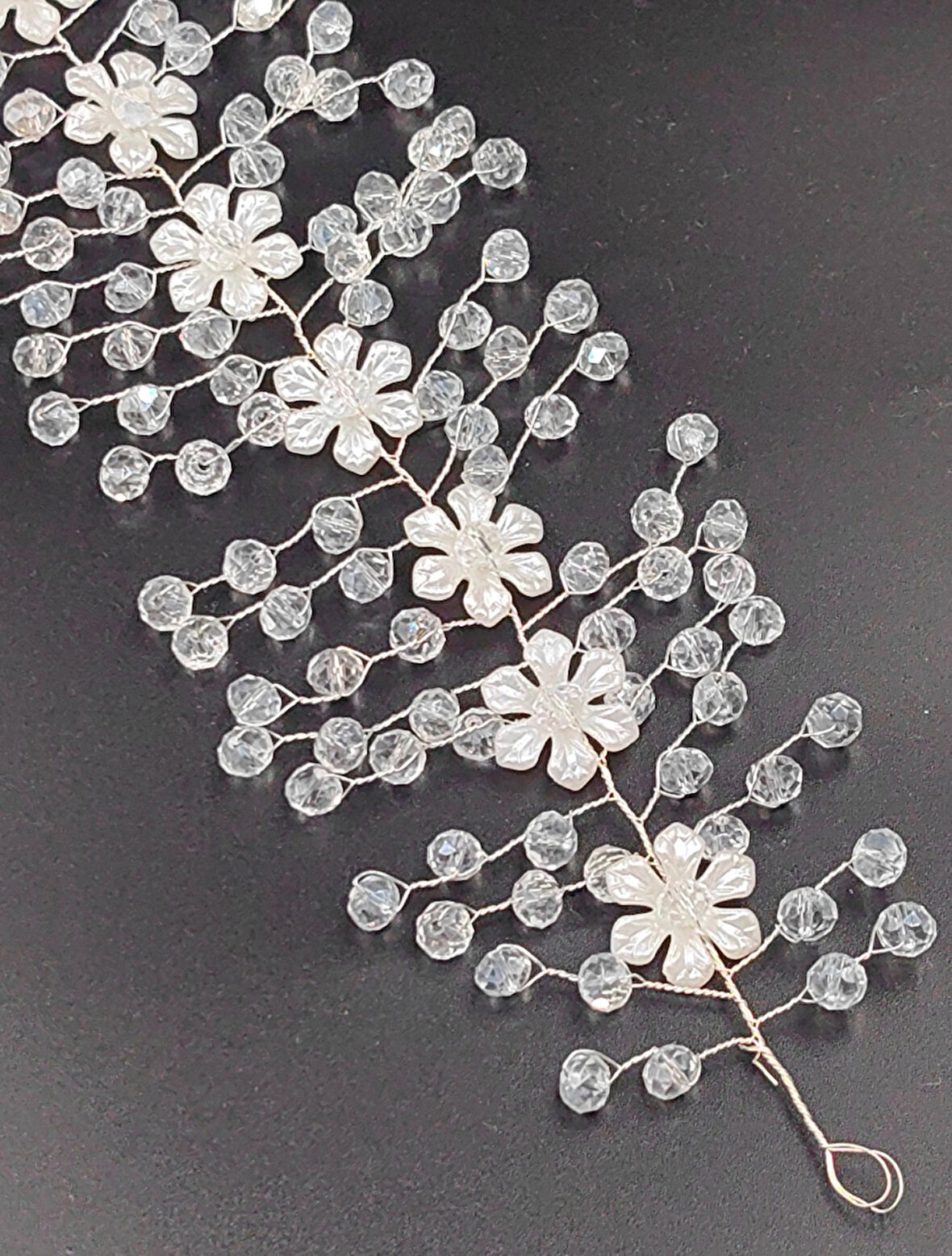 Boncuklu, Çiçekli Kristal Gelin Tacı Saç Ve Türban Aksesuarı