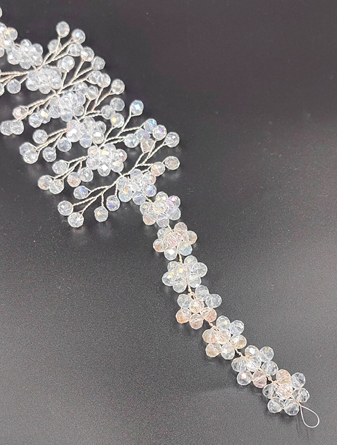 Boncuklu, Çiçekli Kristal Gelin Tacı Saç Ve Türban Aksesuarı