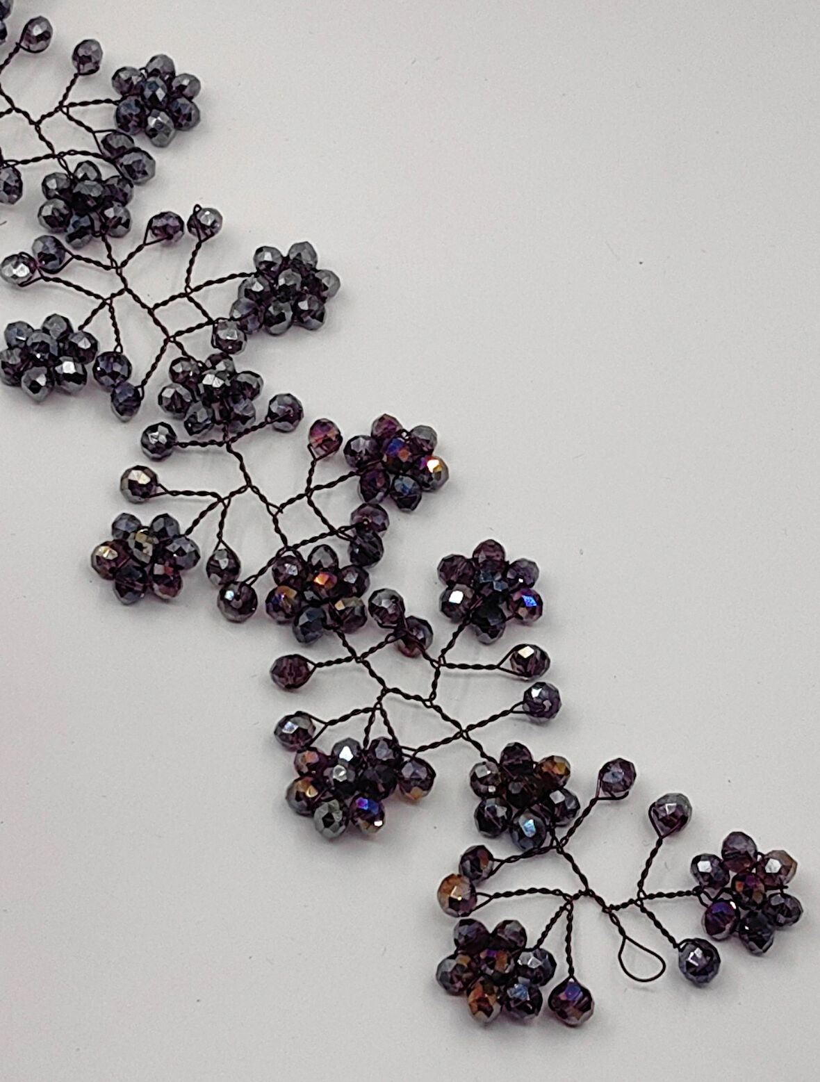 Boncuklu, Çiçekli Kristal Gelin Tacı Saç Ve Türban Aksesuarı