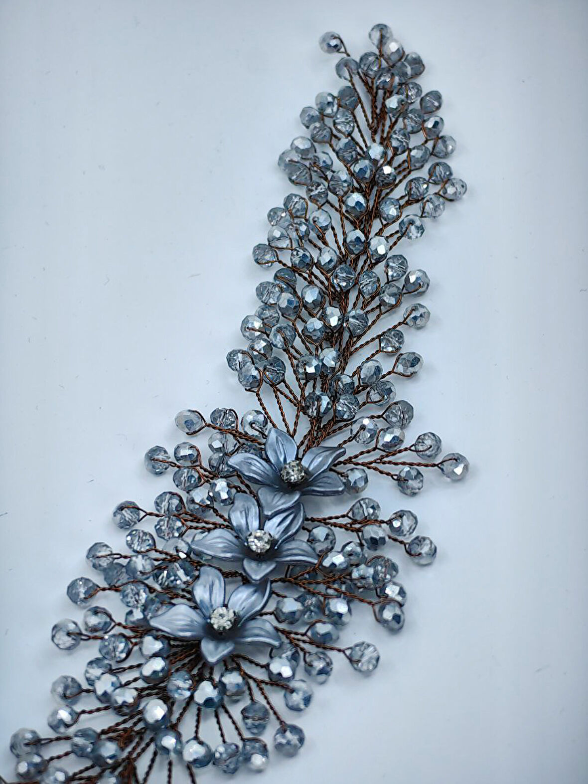 Boncuklu, Çiçekli Kristal Gelin Tacı Saç Ve Türban Aksesuarı