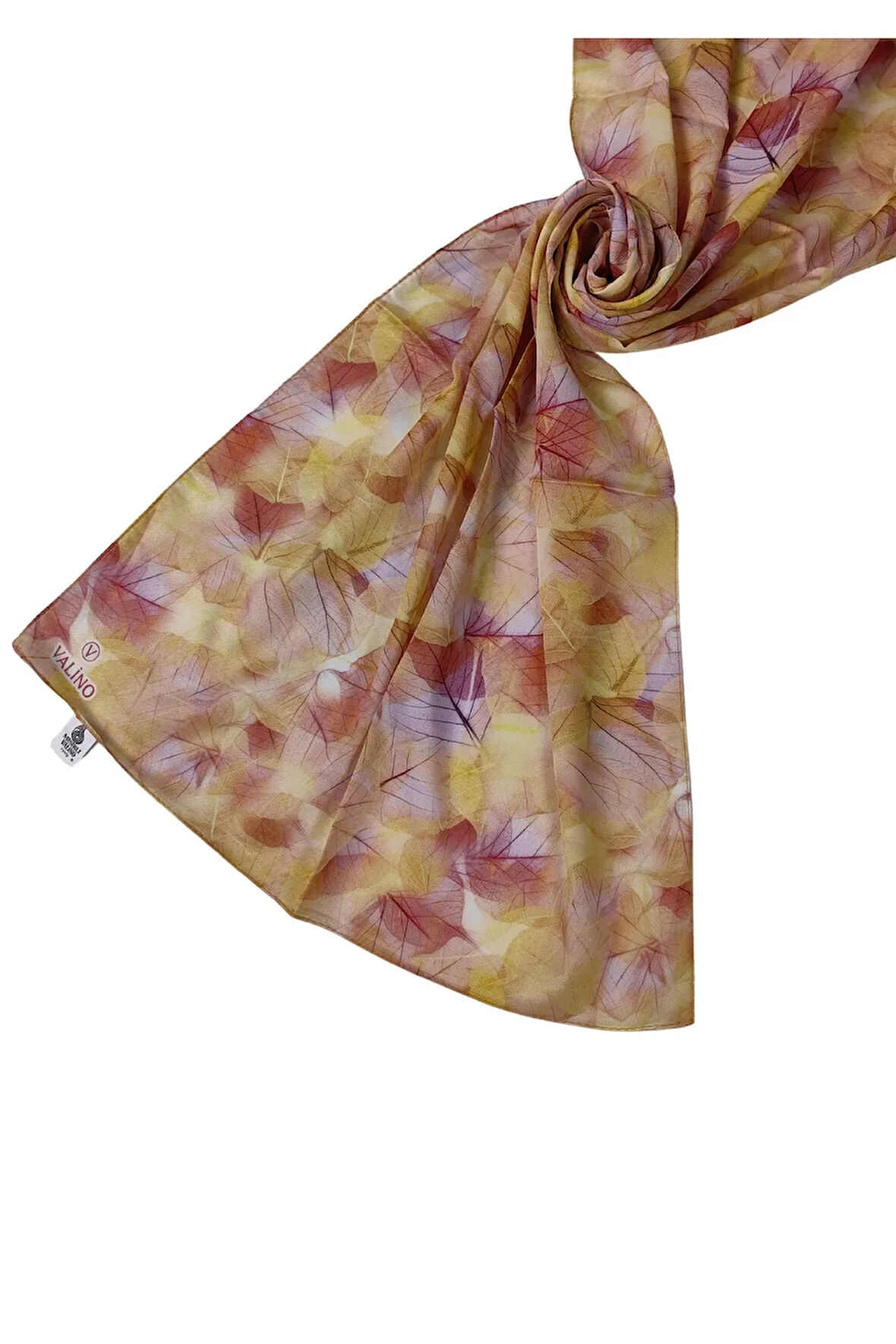 Valino Vual Twill Fular 45x110 cm - Yaprak Desenli, Hafif ve Nefes Alabilir Şal