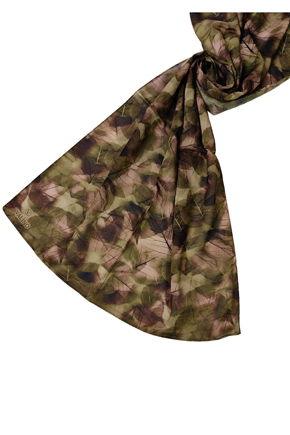 Valino Vual Twill Fular 45x110 cm - Yaprak Desenli, Hafif ve Nefes Alabilir Şal